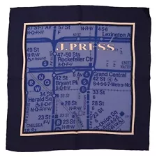 J. PRESS Mens Silk Handkerchief Blue Navy Pocket Square Scarf Hanky 16" NEW YORK