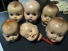 Lot of 6 Vintage 1950s Hard Plastic Baby Doll Heads For Repair & Dollmaking