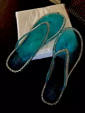 Luffymomo Womens Sz 10 Rhinestone Flip Flops Beach Flat Transparent Blue Thongs