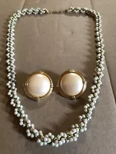 VINTAGE GOLD SEED PEARLS NECKLACE & MONET LG PEARL PIERCED EARRINGS SALE