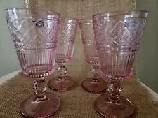 NEW Claro Godinger Vintage Embossed Blush Pink Water Goblets 7in Set Of 4