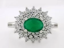 GENUINE 1.26 Cts EMERALD & WHITE SAPPHIRE RING .925 STERLING SILVER - NWT