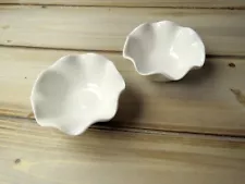 Beautiful White Porcelain sauce dishes ruffled edge 2pc lot Watercolor