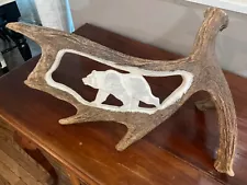 Hand Carved Moose Antler grizzly Bear Scene Shed awesome