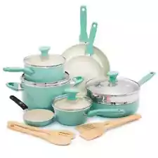 Brand New GreenPan Rio Healthy Ceramic Nonstick 16 Piece Cookware Pots and Pans