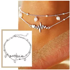 Rose Bracelet Double Layer Pearl Ankle Bracelets For Women Girls Style Chain,