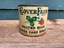 VINTAGE CLOVER FARM MALTED MILK 16 OZ TIN WITH LID CLEVELAND OHIO USA