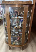 Curved Glass China Curio Footed Cabinet 4 Shelfs Solid Oak 61.5”x 34”•ALL COLLEC