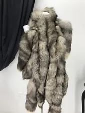 WOW LONG Arctic Fox Tails Real Fur collar / scarf Brown Ivory Coat Jacket 46904