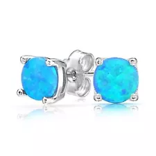 Women Classic 925 Sterling Silver Round Cut Blue Fire Opal Stud Earrings HOT!