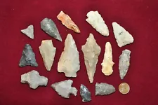 OH IN IL IA Mid-Western 15 PC Lot Various Type/Material Indian Arrowheads