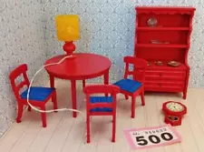 #500 Vintage Lundby RED DINING ROOM SET 1/16, for dolls house