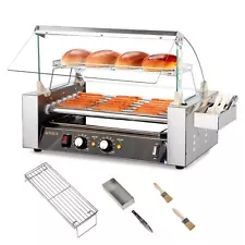 Electric 18 Hot Dog 7 Roller Grill Cooker Machine with Cover, Commercial Grade