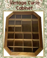 Vtg Wood Glass Curio Cabinet Display Case 22 Slots Octagonal Wall 16x12