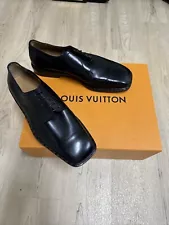 Louis Vuitton Black Leather Damier Ebene Derby Dress Shoes Men’s Size 8.5 NEW