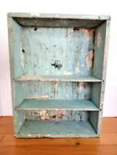 Antique Vintage Wooden Wood Chippy Blue Painted Medicine Cabinet Open Shelves