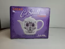 Cat Sugar Skull tea pot, 2014 Archie McPhee ceramic Day of The Dead A9