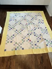 New ListingVintage handmade Triple Irish Chain quilt yellow