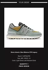 Stone Island x New Balance 574 Legacy U574LGTN Size 7 Mens Confirmed Order