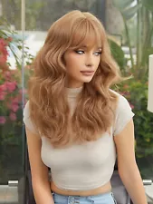 Strawberry Blonde Long Wavy Wig with Bangs for Women Natural Synthetic Hair Wigs