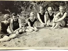 U5 Group Photo Old Timey One Piece Bathing Suits Handsome Men Pretty Women 1920s