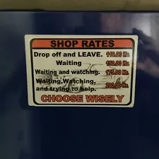 Shop Rates overlay decal for Matco tool box cart 6 colors to choose from