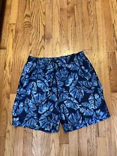 Land's End Men's Size Large 36-38. Swim Trunks Mesh Lined Blue Palm Leafs