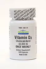 Vitamin D-3 50,000 IU (Cholecalciferol) Capsules - 100ct