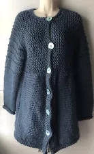 Chunky Hand Knitted Wool Long Cardigan Coat Size S/M 10/12