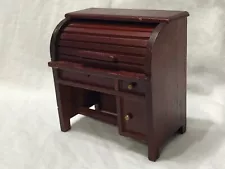 Wooden Roll Top Doll Dollhouse Secretary Desk