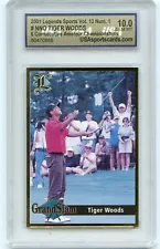 2001 LEGENDS SPORTS (NO #) TIGER WOODS ROOKIE CARD RC, PGA - USA 10 GEM MT (866)