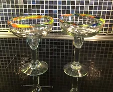 2 Hand Blown Margarita Glasses from Mexico. Very Festive. No damage.