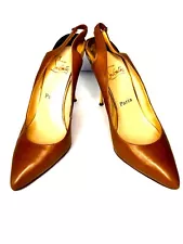 Louis Vuitton Gold Metal Plate Heel, Slingback Red Bottom Women Size 39