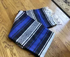 Mexican Falsa Blanket Wholesale. Blue Handwoven X-Large Yoga Mat Throw.