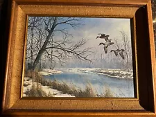 Painting By David Maass “Winter Flight” On Canvas Birds/Lake *Reproduction #359