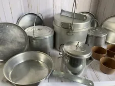 Vintage Aluminum Camp Mess Kit Kitchen Pots & Pans 16 Piece Set