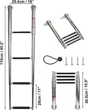 45" Dock Ladder Stainless Steel Telescoping Ladder 4 Step Swim Ladder for Boat