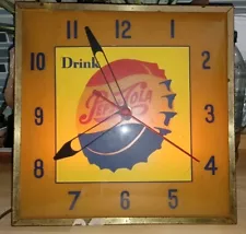 Vintage Pepsi Cola Light-Up Electric Wall Clock - Working - Domed Glass 13x13"