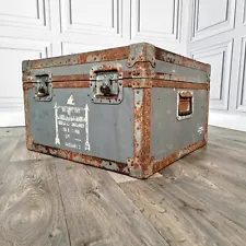 Vintage Industrial Chest Metal Utility Flight Trunk Case Table - Storage Box