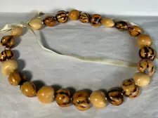 Hawaiian Kukiui Nut Lei Necklace with Ribbons ~ Good for Wedding/Graduation/Luau