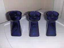 3 Small Crocus Flower Bulb Forcing Starter VASE Lot Cobalt-Blue Glass EEC / NEW