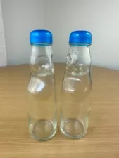 2 Clear Glass Japanese Ramune Codd Neck Soda Bottle with Marble Stopper & top