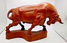 Vintage Hand Carved Wooden Raging Bull Taurus free ship