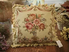 16" VTG French Victorian Beautiful Roses Drape Floral Needlepoint Throw Pillow