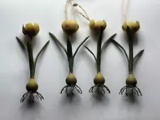 4 - FLOWER BULB Metal SPRING Easter Ornament Decorations YELLOW TULIP