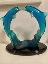 Robert Wyland Blue Lucite 10" Kissing Dolphins Signed Sculpture Base Dated 1996