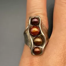 Vintage Pearl Israel Sterling Silver Ring Size 6.25