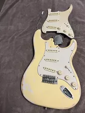 fender style strat tribute relic guitar body vintage antique white cream loaded