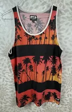 Neff Men’s XL Retro Tropical Beach Palm Trees Sunset Red Orange Tank Top Tee