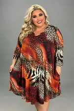 SALE!! 85 PQ-Z {Reserved For Fun} Rust Animal Print V-Neck Dress EXTENDED PLUS S